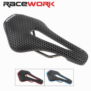 Selle per bici RACEWORK Sella per bicicletta stampata in 3D Fibra di carbonio Ultraleggera Cava Confortevole Traspirante MTB Mountain Road bike Parti del sedile per ciclismo 230606