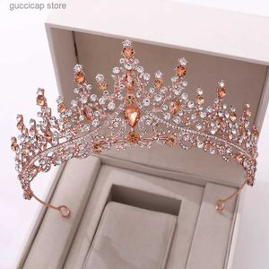 Diademi Barocco retrò cristallo diademi da sposa corona oro rosa pesca strass prom diadema sposa fascia accessori per capelli da sposa Y240319