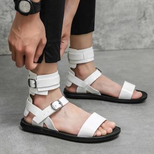 Sandalet Yaz Sandalet Erkekler Moda Yüksek Üst Sandallar Açık Nefes Alabilir Çok Çok Erkekler Sıradan Dantel Yukarı Sandalet Erkekler Beyaz Ayakkabı