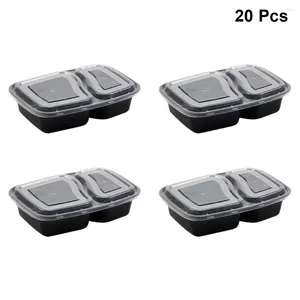 Geschirr 20pcs 1000 ml Einwegmahlzeitenzubereitungsbehälter 2-Kompartiment Aufbewahrungsbox Mikrowelle Safe Lunchboxen (schwarz mit Deckel
