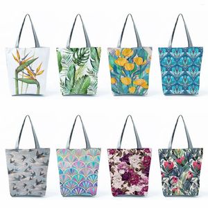 Totes Beautiful Flower Plant Print Women Handbags Foldable Large Shopping Shoulder Bags Female Capacity High Quality Tote Casual