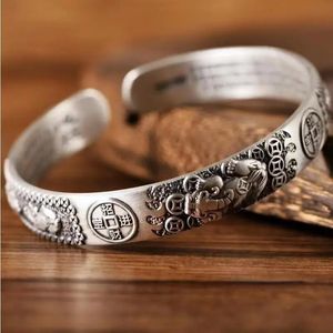 999 Silver Brave Armband Mens Fashion Trend Retro Style Boys Opening Bangle Personlighet Handkedja för semestergåvor 240307