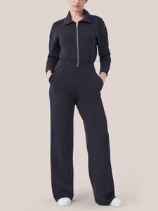 Tuta sportiva da donna di design 2024 Nuova tuta a gamba larga a maniche lunghe con cerniera con cappuccio e colletto ribaltabile per tute sportive da donna tute sportive da jogging 8WZ6