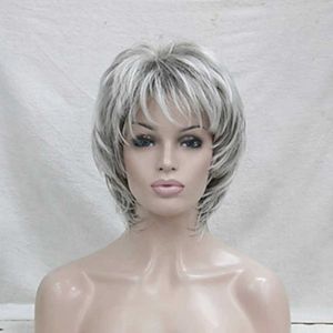 Perucas sintéticas HAIRJOY Peruca de cabelo sintético encaracolado Pixie Cut em camadas com franja destacada Balayage peruca cinza 240328 240327