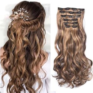 Synthetic Wigs Synthetic Wigs Clip In Hair 20Inch 16 Clips Long Synthetic Hair Heat Resistant Hairpiece Natural Wavy Ombre Hair Piece 6Pcs/Set LIHUI 240328 240327