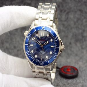 OM Automatic Mechanical 42MM Mens Watches Watch Black blue Dial With Stainless Steel Bracelet Rotatable Bezel3008