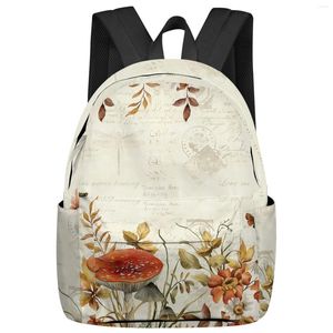 Backpack Mushroom Flower Butterfly Dragonfly Student School Bags Laptop Custom For Men Women Female Travel Mochila