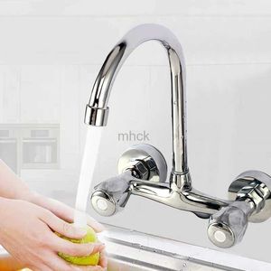 Faucets Wall Mounted Kitchen Handle Cold Hot Water Standing Tap Double Hole Sink Bathroom Faucet 240319