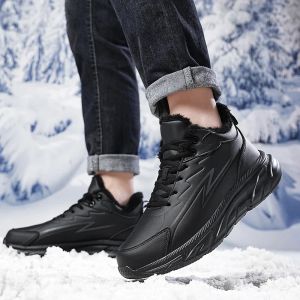 Sapatos sapatos de couro preto para homens tamanho 48 altura que aumenta os tênis de moda de inverno, além de pêlo quente, sapatos casuais de algodão ao ar livre masculino