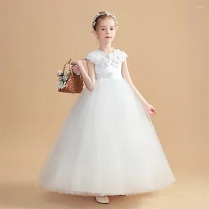 Girl Dresses YZYmanualroomV-neck Lace Short Sleeve Tea Break Dress Chiffon Wedding Banquet Birthday Pure And Elegant