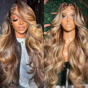 Synthetic Wigs Human Chignons 134 Highlight Wig Human Hair Body Wave Ombre Human Hair Wig 136 360 HD Lace Front Wig Brazilian 4/27 Honey Blonde Colored Wigs 240327