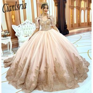 Luxury Blush Pink Quinceanera Dresses With Wrap Sparkly Beaded Sequins Corset Puffy Skirt Princess Debutante Dress for 15 years