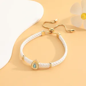 Braccialetti con ciondoli Moda Donna Gioielli Bracciale con goccia d'acqua con zirconi fini per ragazza Bracciale carino dolce corda in pelle regolabile gioielli da donna