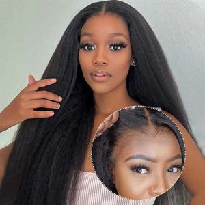 Perucas sintéticas Perucas sintéticas Kinky Straight Human Hair Wig Wear And Go Glueless Wig para iniciantes Glueless Wigs Cabelo humano Pré arrancado Perucas de cabelo humano para 240329