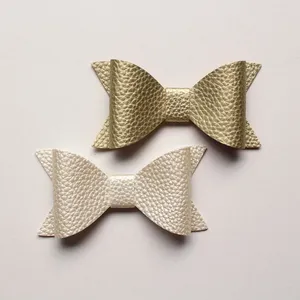 Hair Accessories 20pcs PU Leather Felt Bow Girl Clip Faux Synthetic Litchi Stria Texure Grip Gold Barrette