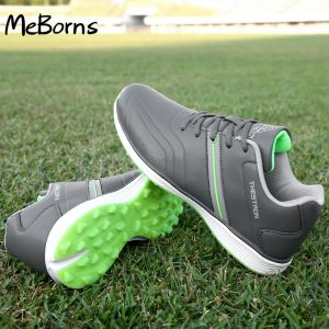 Shoes New Waterproof Men Golf Shoes Gray White Anti Slip Spikeless Golf Sneakers Men Size 6.513 Outdoor Grass Golfing Footwear