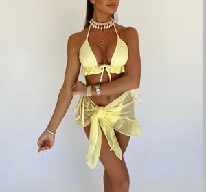 Melphieer Womens Yaz Yeni Karanfil Bikini 3 Parçalı Mayo Kafesi Kısa Plaj Salon Mayo Biquini Beach Suit 240319