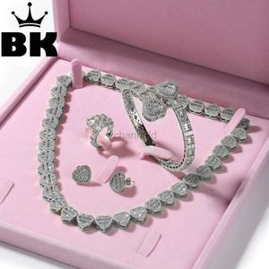 Bangle BLING KING beautiful set of womens heart jewelry chain necklace adjustable heart bracelet open ring heart earring 240319