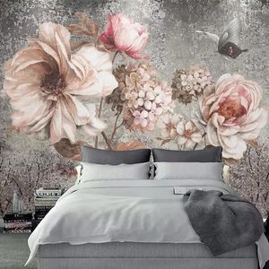 Bakgrundsbilder Anpassad väggmålning Europeisk stil Vintage Oilmålning Blomma Floral Fresco vardagsrum sovrum väggdekor PO papper