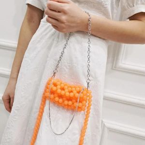 Totes Customized Orange Jelly Beaded Women's Bag Handmade DIY Acrylic Woven Lipstick Chain Single Shoulder Handbags For Women