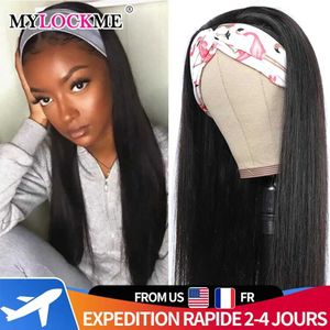 Synthetic Wigs Synthetic Wigs MYLOCKME Womens Headband Wig Human Hair Straight Glueless Brazilian Wigs For Black Women Remy Full Machine Made Fast Delivery 240327