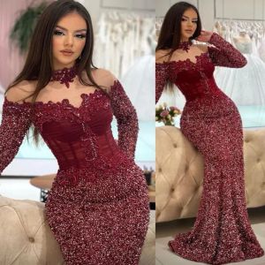 April Aso Ebi Burgundy Mermaid Prom Dress Lace Beaded Sexy Evening Formal Party Second Reception Birthday Engagement Gowns Dress Robe De Soiree