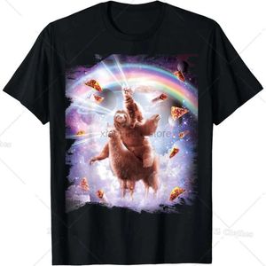 Homens camisetas Laser Olhos Espaço Gato Equitação Preguiça Lama Rainbow T-shirt para Mulheres Homens Meninos Meninas 240327