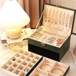 Storage Boxes Drawer-type Lock Necklace Jewelry Box Ring Ear Makeup Organizador De Maquilalje