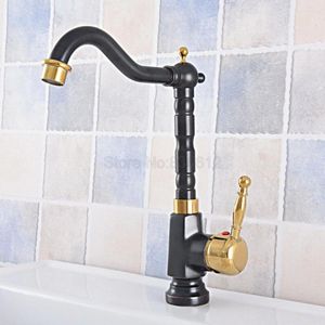 Küchenarmaturen Wasserhahn Badezimmer Waschbecken Becken Mischbatterie Schwarz Gold Messing 360 Schwenkauslauf Tsf798