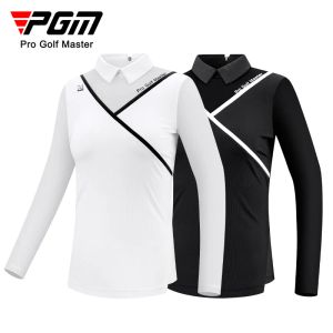 Shirts PGM Golf Women's Long Sleeve T Shirts Breathable Ice Silk Summer Spring Autumn Elastic Comfort Back Zipper Apparel Women YF476