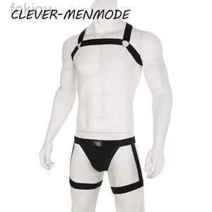 Sexy Set CLEVER-MENMODE Männer Sexy Harness Slip Hot Set Elastische Neckholder Bdsm Bondage Gürtel Fetisch Kostüm Männliche Körper Strap Dessous set 24319