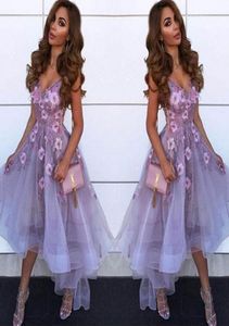 Lavender V Neck Tulle A Line Homecoming Dresses Arabic Lace Applique High Low Princess Short Prom Party Graduation Dresses3197040