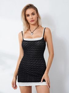 Casual Dresses Women Lace Layer Dress Sexy Sleeveless Sling Solid Color Slim Fit Bodycon Mini Summer Beach Ladies Club Streetwear