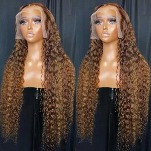 Synthetic Wigs 13x4 Highlight Ombre Colored Lace Front Human Hair Wig 30 Inch Curly Human Hair Wig Tpart Deep Water Wave Frontal Wigs For Women 240329