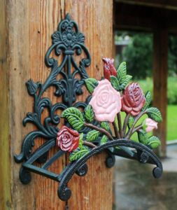 Gjutjärnslanghållare Rose Flower Decorative Hose Reel Hanger Antique Garden Slange Stand Wall Mounted Lawn Garden Equipment Home Re5752977