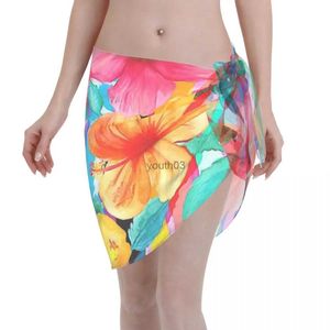 Röcke Skorts OTT Maximalist Haiian Hibiscus Floral Stripes Kurzer Wickelrock Tropical Leaves Beach Short Sarongs Badeanzug Mädchen Bikini Wrap 240319