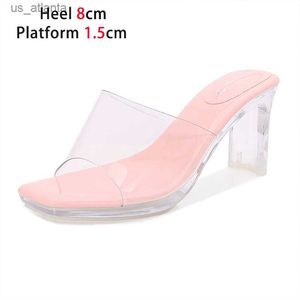 Dress Shoes Dress Shoes Slippers 8CM Crystal Heel Summer Transparent PVC Brand Women High Quality Outdoors Casual Sandals Fashion Party Heels TDOL H240321
