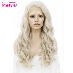 Perucas sintéticas Perucas sintéticas Imstyle Ash Blonde Wig Sintético Lace Front Wig Longo Ondulado Cosplay Wigs Fibra Resistente ao Calor Perucas Sem Cola Para Mulheres 24 Polegadas 240327