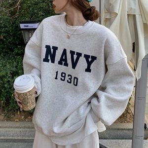 Donna NAVY 1930 Felpa con stampa Felpa con cappuccio Oneck Manica lunga Allentata Top Pullover Autunno Inverno Kpop Allmatch Streetwear Felpe con cappuccio 240315