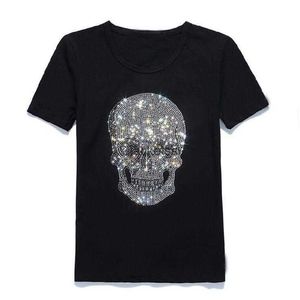 Shining Diamond Rhinestone Skull O-Neck Short-Sleeve Cotton T-Shirt Tee BlackMens T-Shirts Mens