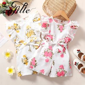 Zafille Sleveless Ruffles Kids Girls Belesuits Flower Print Baby Summer Close Complet Zipper Childrens for clothing 240307
