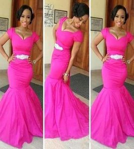 Cheap African Traditional Bridesmaid Dresses 2019 Fuchsia Mermaid Capped Long Bridesmaid Dresses Formal Evening Party Gowns Crysta9423032
