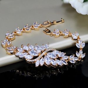 Länkarmband Treegraces Gorgeous Cubic Zirconia Leaf Shape Luxury Bridal Party Armband för kvinnor Prom Dress Smycken Tillbehör BR386