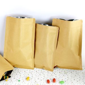 9-30 cm Wodoodporne brązowe torby papierowe Kraft Aluminium Folia Zakłada zamek błyskawiczny Pakowanie Podarunek 100pcs/działki hurtowe