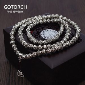 Mantra-Armbänder mit 108 Perlen für Männer und Frauen, sechs Worte, graviert, 925er Sterlingsilber, Om Mani Padme Hum, mehrschichtiges Gebetsarmband 240305