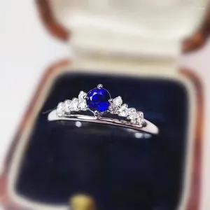 Klusterringar naturliga riktiga blå safir liten ring per smycken 925 sterling silver 0,3ct ädelsten fina kvinnor j21685