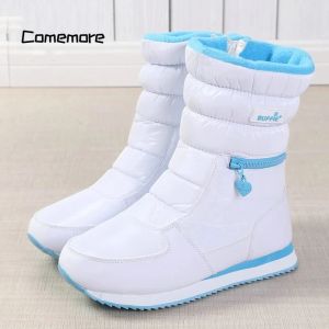 Stivali Comemore peluche da donna calda Ladys caldo stivale da neve femmina di colore solido bianco 2023 scarpe pianeggianti stivali imbottiti stivaletti alla caviglia inverno 41 41