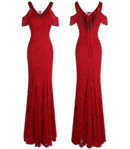 Angelfashions Women039s Off Shoulder V Neck Lace Evening Dresses Long Party Gown Prom Dress Keyhole Red 4772458025