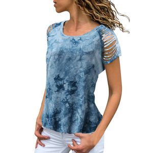 Designer Women's Fashion T-shirt 2024 Trendy Womens Tie Dyed Burnt Flower Shoulder Round Neck Short sleeved T-shirt for Women blouses women womans clothing2S1Q