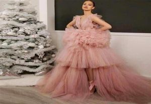 Puffy tutu tulle prom klänningar djupt v nacke tiered ben slits flickor tävling klänning sexig bakre afrikansk aftonklänning dammig rosa63978866